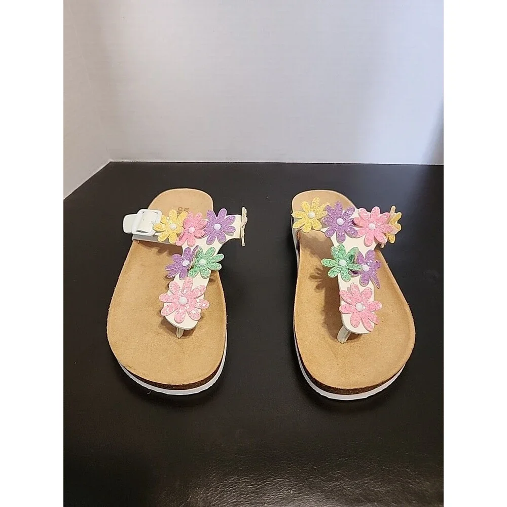 Harper Canyon Kids Girls White LEONA Floral Flip Flop Sandals Size 4 NWOT